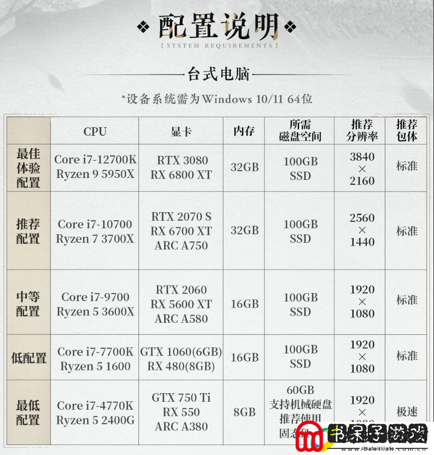 燕云十六声PC配置要求曝光